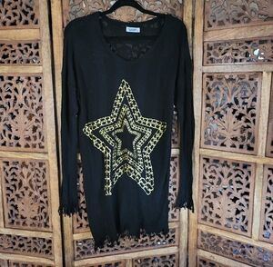 Lauren Moshi Black Top with Gold Star Design